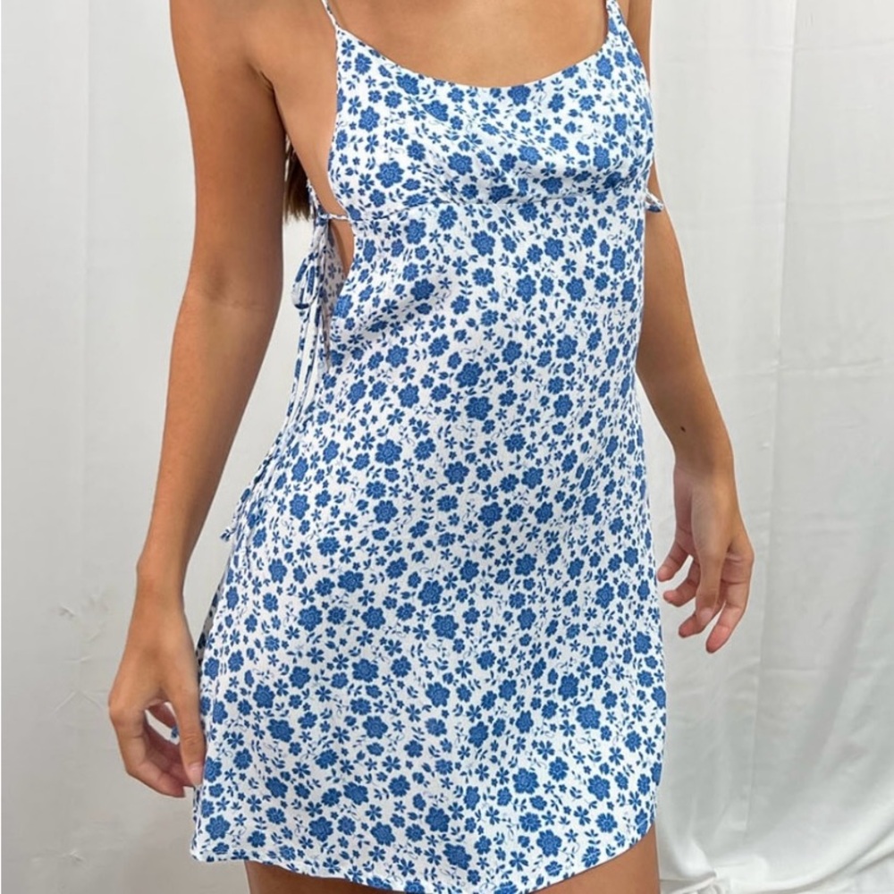 Floral Blue and White Mini Dress